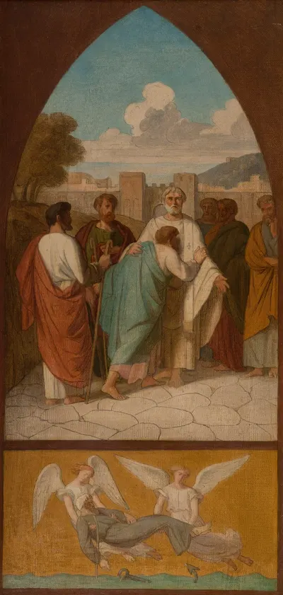 Le pape saint Clément envoyant des missionnaires dans les Gaules. Les Anges retirent de la mer le corps de saint Clément.…