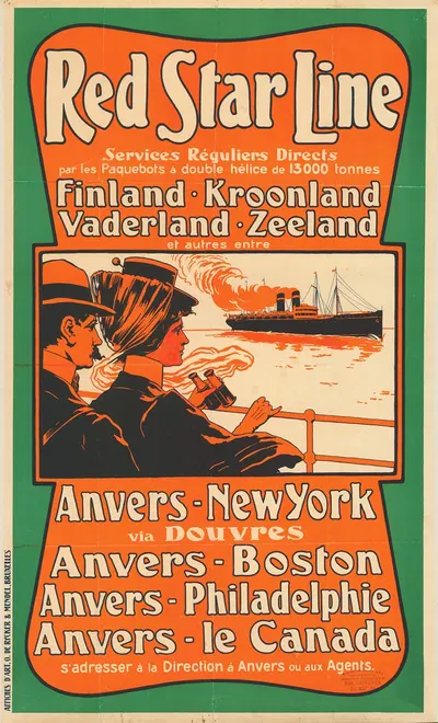 Red Star Line, Finland. Kroonland. Vaderland. Zeeland by Lith. O. de Rycker & Mendel, 1902 — digital art print download