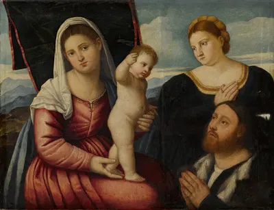 Madonna and child with two donors by Бернардино Личинио — digital art print download