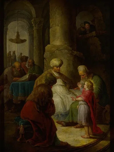 Young Christ among the doctors in the temple by Кристиан Вильгельм Эрнст Дитрих — digital art print download