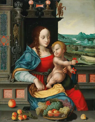 The Madonna of the Cherries by Follower of Joos van Cleve — digital art print download