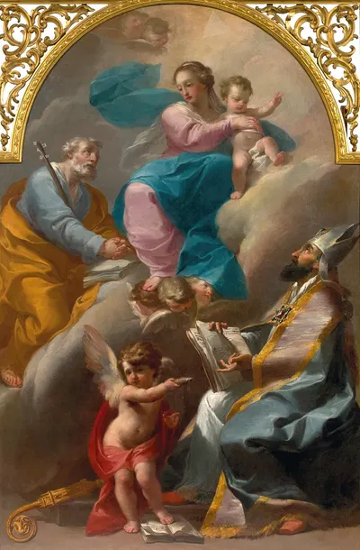 The Holy Family with Saint Augustine by Гаэтано Гандольфи — digital art print download
