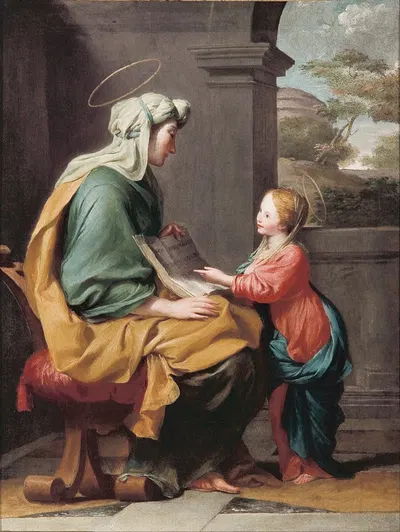 The Education of the Virgin Mary by Джованни Франческо Романелли — digital art print download