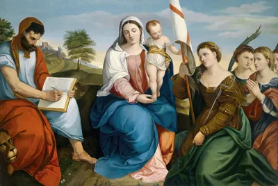 Madonna mit Kind und Heiligen by Johann Matthias Ranftl — digital art print download