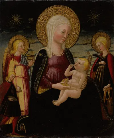 Madonna and Child between Tobias and Archangel Raphael and Saint Catherine by Neri di Bicci — digital art print download