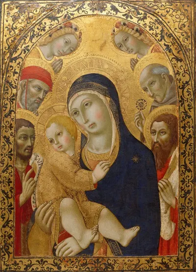 Madonna and Child with Saints Jerome, John the Baptist, Bernardino and Bartholomew by Sano di Pietro, 1450-1481 — digital…