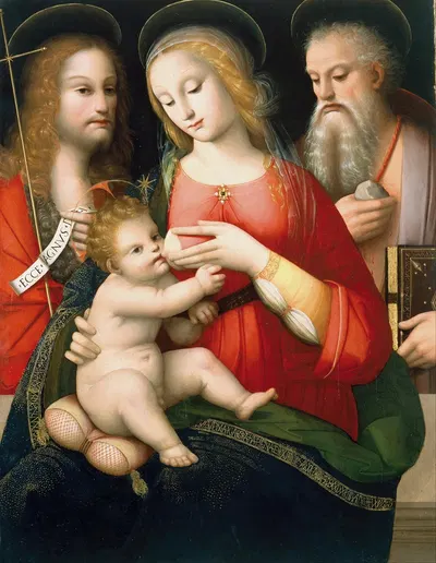 Madonna with Child and Saints John the Baptist and Girolamo by Andrea del Brescianino — digital art print download