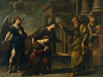 Raguel's Blessing of her Daughter Sarah before Leaving Ecbatana with Tobias by Andrea Vaccaro — digital art print download