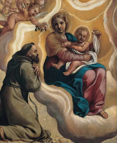 Madonna with the Child and Saint Francis by Antonio Carracci, 1605 — digital art print download