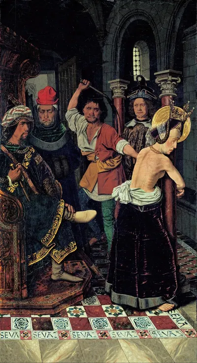 The Flagellation of Saint Engracia by Bartolomé Bermejo, 1474-1478 — digital art print download