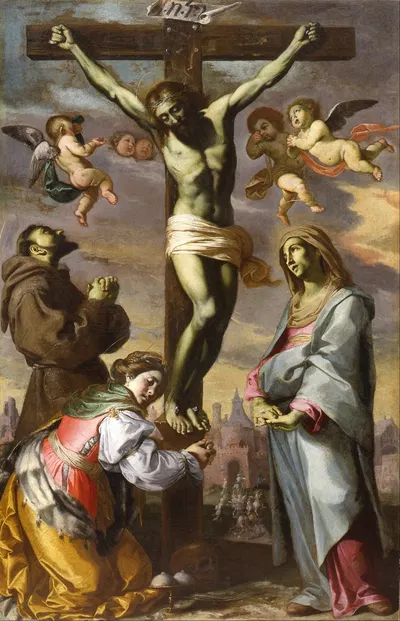 Crucifix with the Virgin and Saints Francis and Agatha by Bernardino Mei — digital art print download