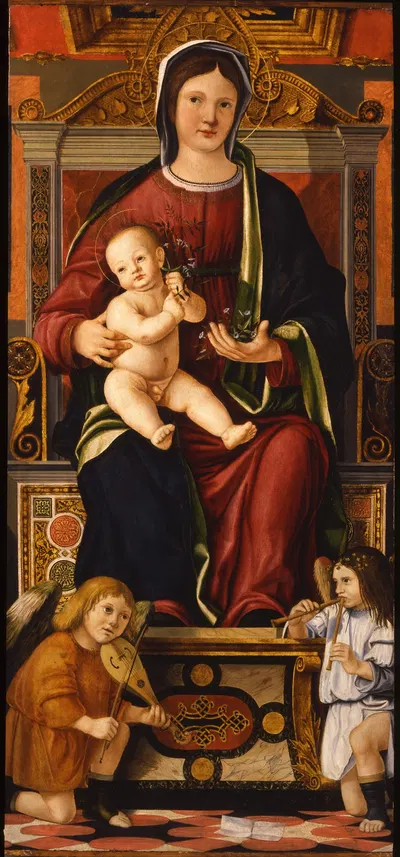 The Virgin and Child Enthroned with Two Musician Angels by Cristoforo Caselli, 1507 - 1510 — digital art print download