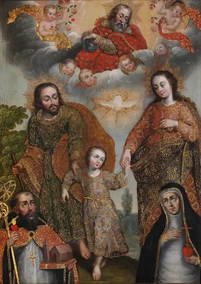 Double Trinity with Saint Augustine and Saint Catherine of Siena by Cusco School — digital art print download