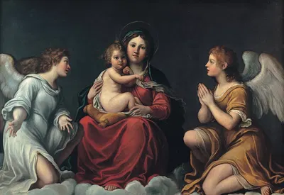Madonna with the Child and angels by Francesco Albani, 1610 - 1615 — digital art print download