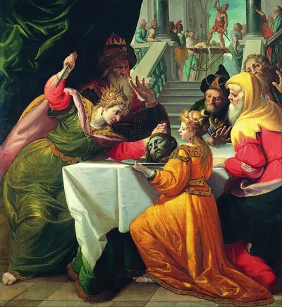 Herodias presented with the Head of the Baptist by Salome by Giovanni Andrea Ansaldo — digital art print download
