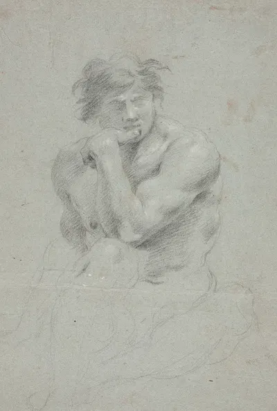 Mandlig modelstudie, overkroppen og underkroppen skitseret by Хендрик Крок, 1671 – 1738 — digital art print download