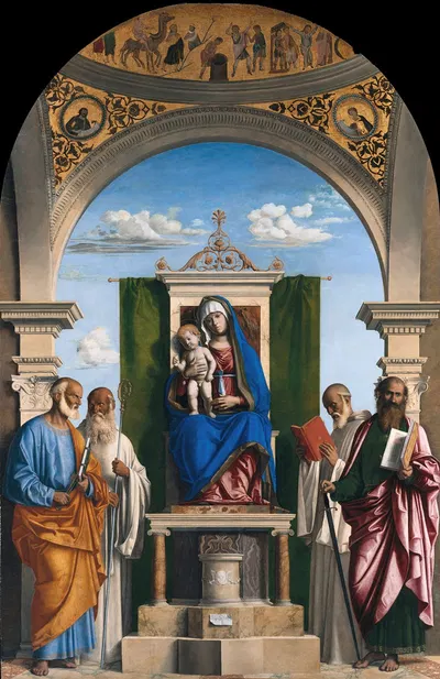 Enthroned Madonna with Child and SS Peter, Romualdus, Benedict and Paul by Giovanni Battista Cima da Conegliano — digital…