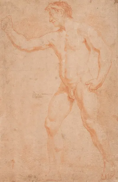 Mandlig modelstudie, stående_med løftet arm by Хендрик Крок, 1671 – 1738 — digital art print download