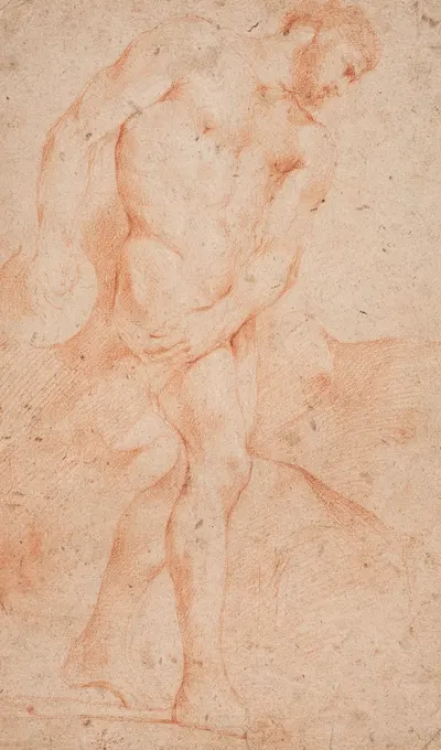 Mandlig modelstudie, stående by Хендрик Крок, 1671 – 1738 — digital art print download