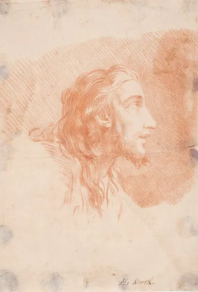 Mandshoved med skæg og langt hår (Kristus) by Хендрик Крок, 1686 – 1738 — digital art print download