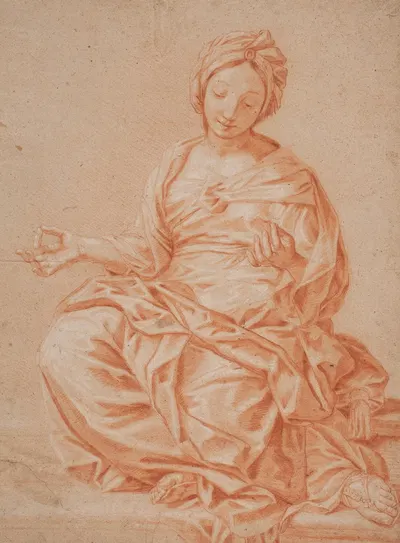 Siddende kvinde med turban by Хендрик Крок, 1671 – 1738 — digital art print download