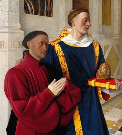 Etienne Chevalier with St. Stephen by Jean Fouquet, 1454 — digital art print download