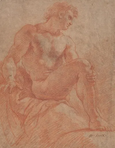 Siddende mandlig model by Хендрик Крок, 1671 – 1738 — digital art print download