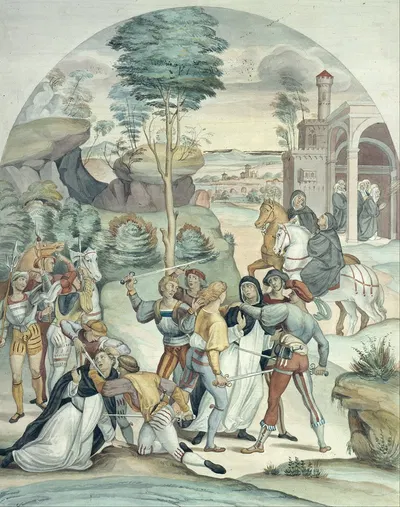 Saint Catherine of Siena Rescues Two Dominicans from the Hands of Robbers by Иоганн Антон Рамбу, 1808 — digital art print…