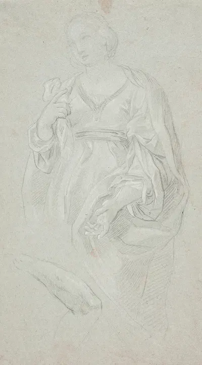 Stående kvinde. Knæstykke. Studie af en arm by Хендрик Крок, 1671 – 1738 — digital art print download
