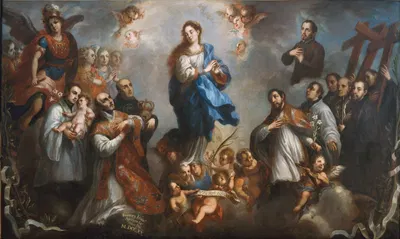 The Inmaculate Conception with Jesuits by Juan Francisco de Aguilera, 1720 — digital art print download