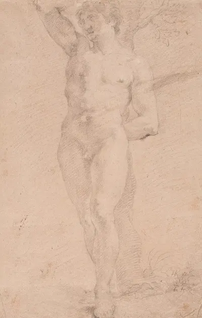 Stående ung mand med højre arm oprakt by Хендрик Крок, 1696 — digital art print download