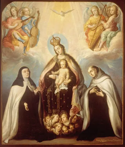 The Virgin of the Carmen with Saint Theresa and Saint John of the Cross by Хуан Родригес Хуарес — digital art print download