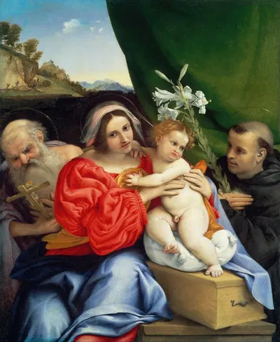 Virgin and Child with Saints Jerome and Nicholas of Tolentino by Лоренцо Лотто, 1523-1524 — digital art print download