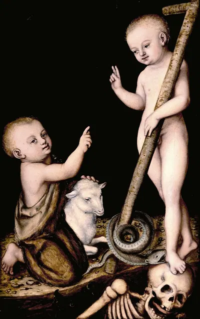 Adoration of The Child Jesus by St John the Baptist by Lucas Cranach the Elder — digital art print download