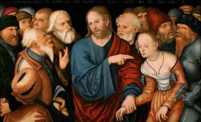 Christ and the Woman Taken in Adultery by Лука Кранаха Младший — digital art print download