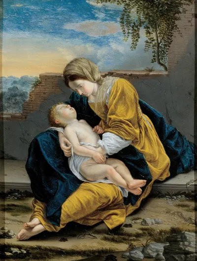 Madonna and Child in a landscape by Оразио Джентилески, 1621 - 1624 — digital art print download
