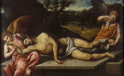 Dead Christ mourned by angels by Париж Бордон — digital art print download