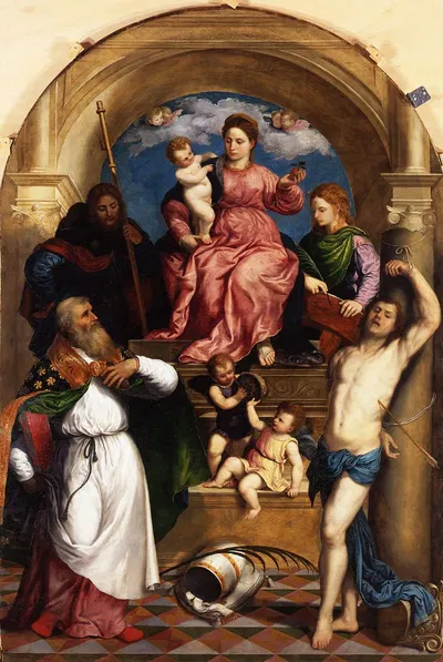 Madonna with Child Enthroned and Saints by Париж Бордон — digital art print download