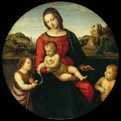 Mary with the Child, John the Baptist and a Holy Boy (Madonna Terrranuova) by Рафаэль, 1505 — digital art print download