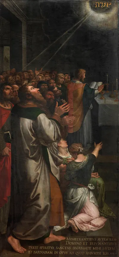 Paul and Barnabas chosen as apostles by the Holy Spirit by Ambrosius Francken I, 1589-1596 — digital art print download