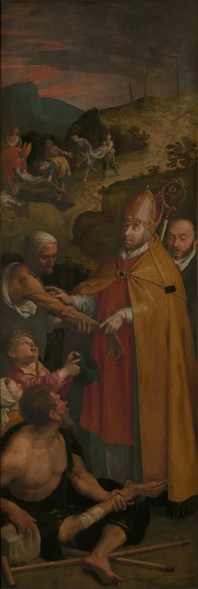 Saint Eligius of Noyon Assists the Lame and Buries the Dead by Ambrosius Francken I, 1588 — digital art print download