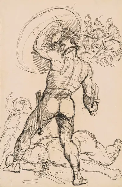 An Ancient Roman Warrior in Battle by Hippolyte Lalaisse, c. 1830 — digital art print download