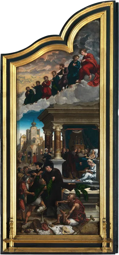 Three Acts of Mercy; Clothing the Naked, Liberating the Imprisoned and Feeding the Hungry by Бернард ван Орлей, 1517-1524 —…