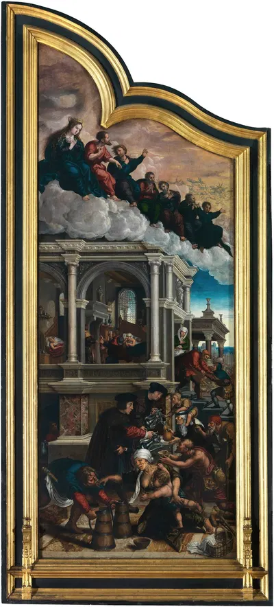 Three Acts of Mercy; Giving the Thirsty to drink, Visiting the Sick and Sheltering Strangers by Bernard van Orley,…