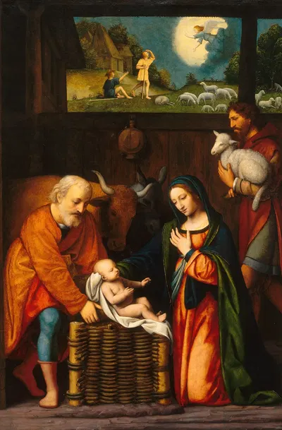 Adoration of the Christ Child and Annunciation to the Shepherds by Бернардино Луни — digital art print download
