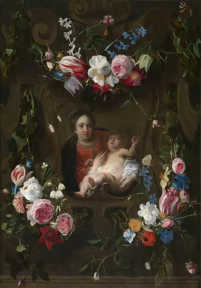 Madonna in a Floral Wreath by Cornelis Schut — digital art print download