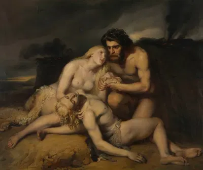 Adam and Eve Discover the Dead Body of Abel by Edward Dujardin, 1843 — digital art print download