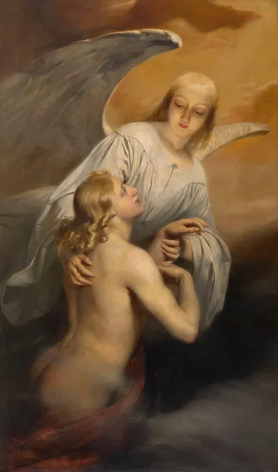 An Angel Brings the Dead Body of Abel to Heaven by Эдвард Дюжарден, 1843 — digital art print download