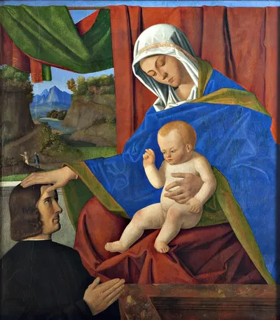 The Virgin with the Christ Child and a donor by Francesco Di Simone Da Santacroce — digital art print download