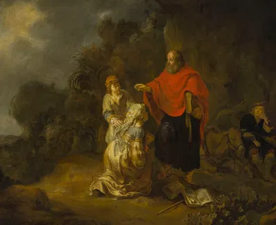 Prophet Elisha and the Shunammite woman on Mt. Carmel by Гербранд ван ден Эйкхаут, 1649 — digital art print download